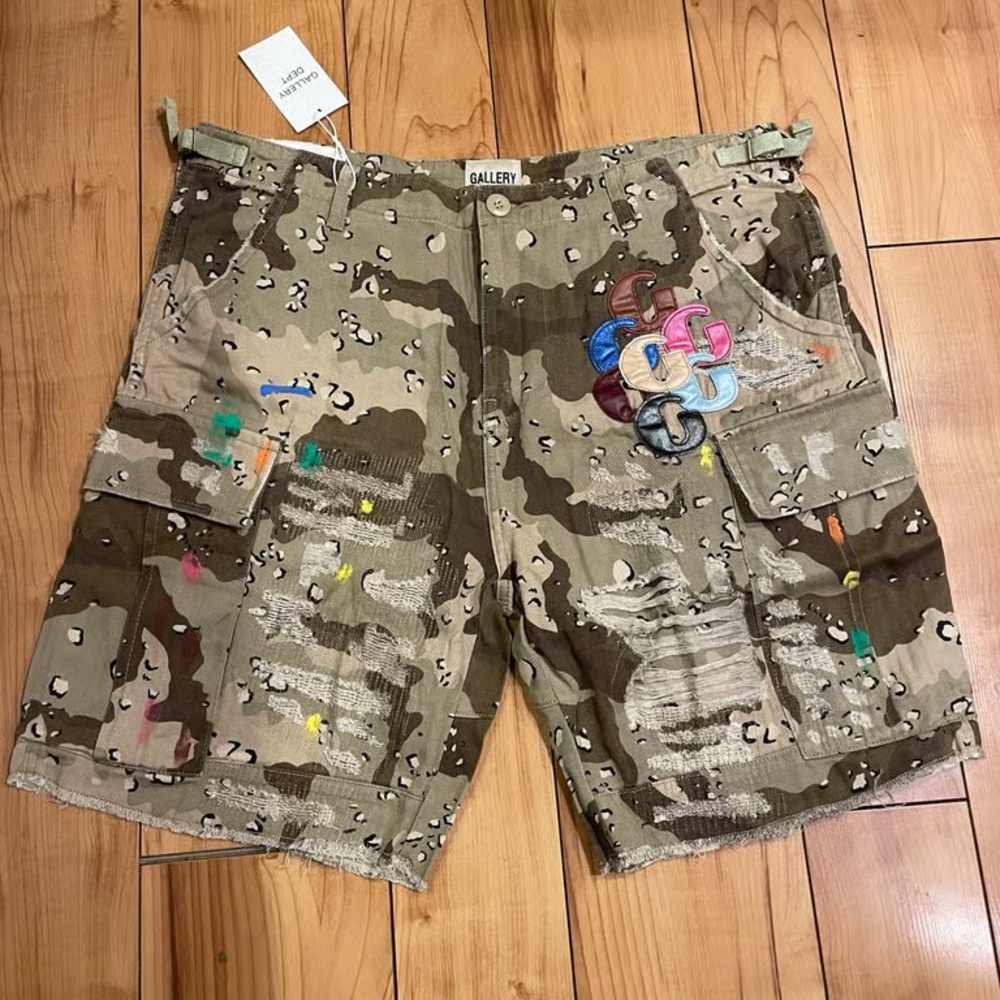 Gallery Camo Cargo Shorts with Multicolor Paint Accents